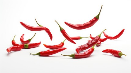 Fresh red chilies on a white background