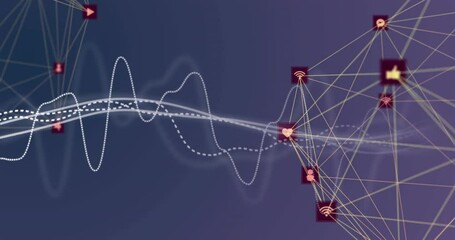 Poster - Animation of graphs over connected icons forming globes against blue background