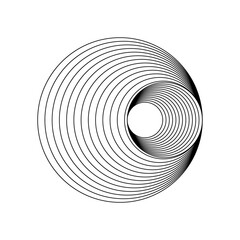 Wall Mural - Funnel, portal or black hole with concentric circles in perspective. Sound wave, sonar signal, sun burst icon isolated on white background