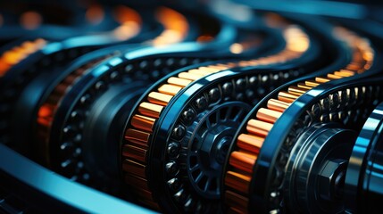 Poster - Belt transmission close up, Belt drive of Diesel engine electric generator, industrial technology concept background.