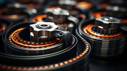 Poster - Timing chain of engine, Close-up of Belt drive of Diesel engine electric generator during scheduled maintenance..
