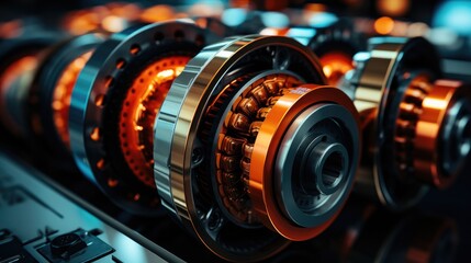 Poster - Belt transmission close up, Belt drive of Diesel engine electric generator, industrial technology concept background.