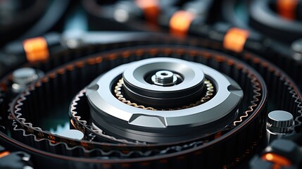Poster - Belt transmission close up, Belt drive of Diesel engine electric generator, industrial technology concept background.