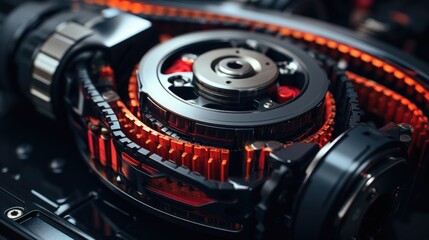 Poster - Belt transmission close up, Belt drive of Diesel engine electric generator, industrial technology concept background.