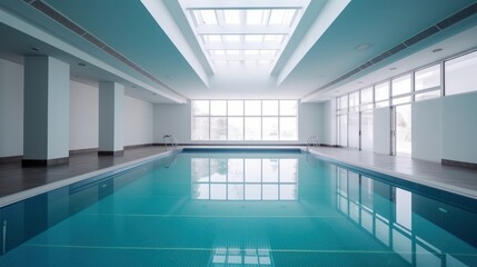 Poster - Interior of swimming pool in a modern office building with blue tiles, Generative AI