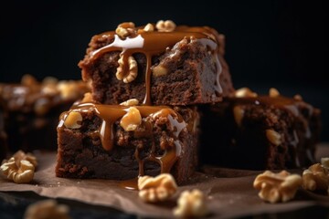 Poster - Brownies caramel nuts. Generate Ai