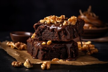 Poster - Brownies chocolate caramel nuts. Generate Ai