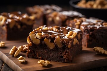 Poster - Brownies caramel walnuts. Generate Ai