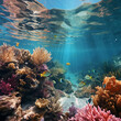 투명한 바닷속 산호초와 열대어