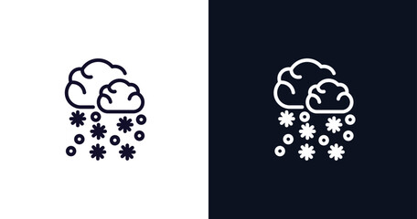 Canvas Print - snow storms icon. Thin line snow storms icon from weather collection. Outline vector isolated on dark blue and white background. Editable snow storms symbol can be used web and mobile