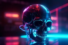 Cyberpunk Skull Neon Lights. Generate Ai