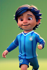 Wall Mural - cartoon cute young soccer player in stadium background. Generative AI