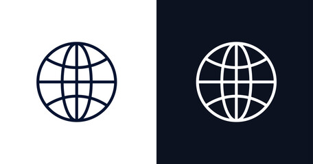 Sticker - global icon. Thin line global icon from strategy collection. Outline vector isolated on dark blue and white background. Editable global symbol can be used web and mobile