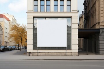 Wall Mural - Layout of a white outdoor advertising poster on a building