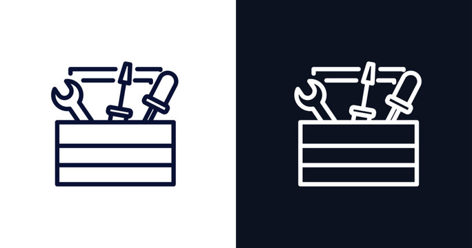 tool bag icon. Thin line tool bag icon from construction collection. Outline vector isolated on dark blue and white background. Editable tool bag symbol can be used web and mobile