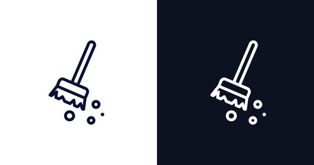 Canvas Print - sweeping broom icon. Thin line sweeping broom icon from construction collection. Outline vector isolated on dark blue and white background. Editable sweeping broom symbol can be used web and mobile