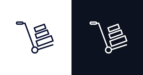 Poster - trolley with cargo icon. Thin line trolley with cargo icon from construction collection. Outline vector isolated on dark blue and white background. Editable trolley with cargo symbol