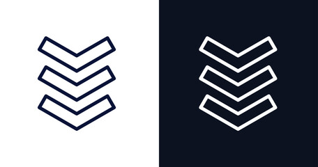 chevron icon. Thin line chevron icon from military and war and  collection. Outline vector isolated on dark blue and white background. Editable chevron symbol can be used web and mobile