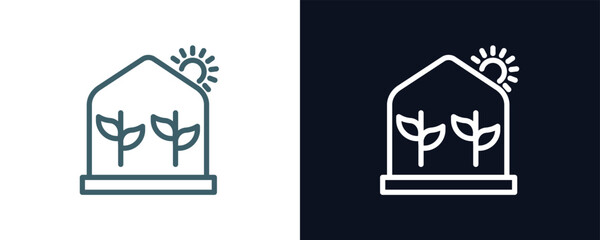 Wall Mural - greenhouse icon. Thin line greenhouse icon from agriculture and farm collection. Outline vector isolated on dark blue and white background. Editable greenhouse symbol can be used web and mobile