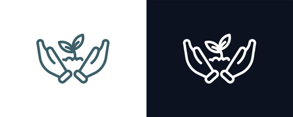 Canvas Print - planting icon. Thin line planting icon from agriculture and farm collection. Outline vector isolated on dark blue and white background. Editable planting symbol can be used web and mobile