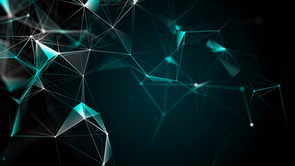 Poster - Abstract polygonal space with dots and lines. Connection science background. Triangular business wallpaper. 3d rendering