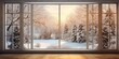 Winter view from window blurred background and sunlight on glass, AI Generated