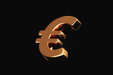 Gold euro currency finance symbol isolated on black 3d background of golden metallic european money sign or europe banking financial business exchange capital rate price and union economy bank market.