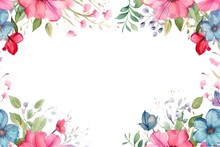 Floral Boarder Frame With White Copy Space Background Water Color Style.