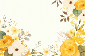 Wall Mural - Floral boarder frame with white copy space background water color style.