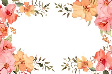 Wall Mural - Floral boarder frame with white copy space background water color style.