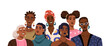 © Good Studio - Black women, group portrait. African and Latin American female characters together. Happy modern stylish girls team, community of race, ethnicity. Flat vector illustration isolated on white background