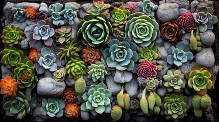  A various succulent plants with unique shapes and textures. AI generated