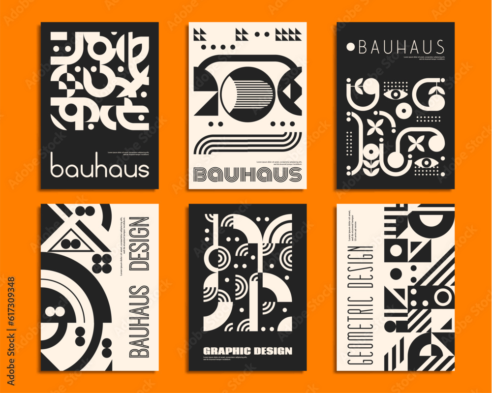 Monochrome abstract geometric patterns and Bauhaus posters, vector ...