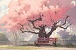 A bench and cherry blossoms, Generative AI