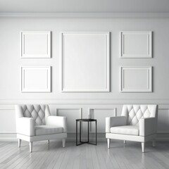 Template Frame Art print Mock up three blank white photo frames in modern minimal interior Generative AI 