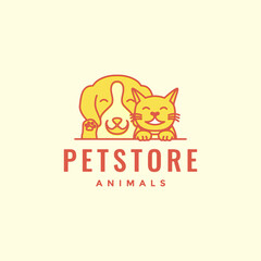 animal pets cat and dog beagle mascot cartoon cute smile logo design vector