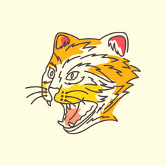 Wall Mural - tiger roar head colorful line art mascot logo vector icon illustration