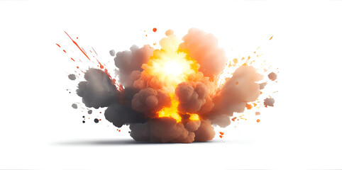 Wall Mural - realistic fiery explosion with sparks over a white background.