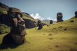 Generative AI.
background of moai statues in the mountains