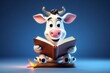 Adorable Cow Reading Book. AI