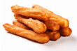 Deep-fried dough sticks or chinese bread sticks on white background
