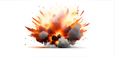 Wall Mural - realistic fiery explosion with sparks over a white background.