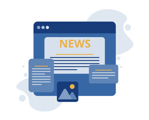 Poster - A dialog box with a web page on which the text of the news is placed. Access to current news via the Internet and the convenience of receiving information from various sources. Perfect vector graphics