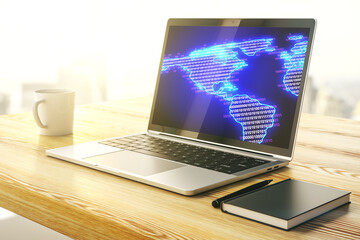 Poster - Digital America map on modern laptop screen, international trading concept. 3D Rendering