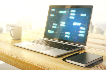 Fototapete - Modern computer display with abstract programming language hologram, artificial intelligence and machine learning concept. 3D Rendering