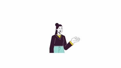 Fototapete - woman recommend opinion animation. animated cartoon asian female office worker. isolated colour flat