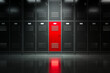 Single, unique, red, metal locker on a school corridor. Different colour.