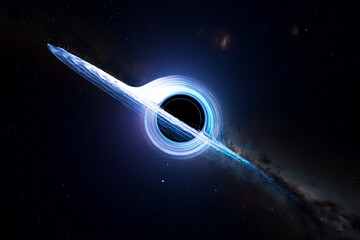 Wall Mural - A massive black hole seen from planet surface absorbs rocks and nearest stars.