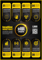 Wall Mural - engaging black and yellow infographic templates for presentations. dynamic layouts, data visualizati