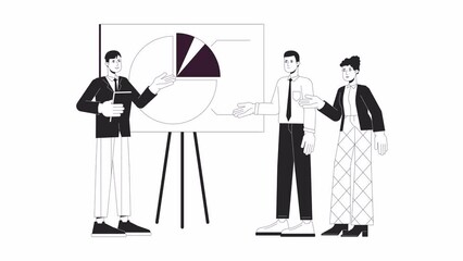 Fototapete - brainstorming group bw animation. animated characters teammates with board presentation. monochrome 